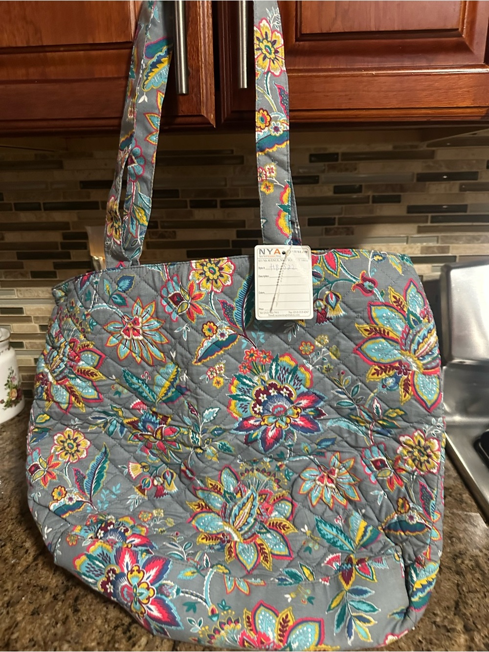 Waverly Quilted Floral Tote Bag - Gray Multi